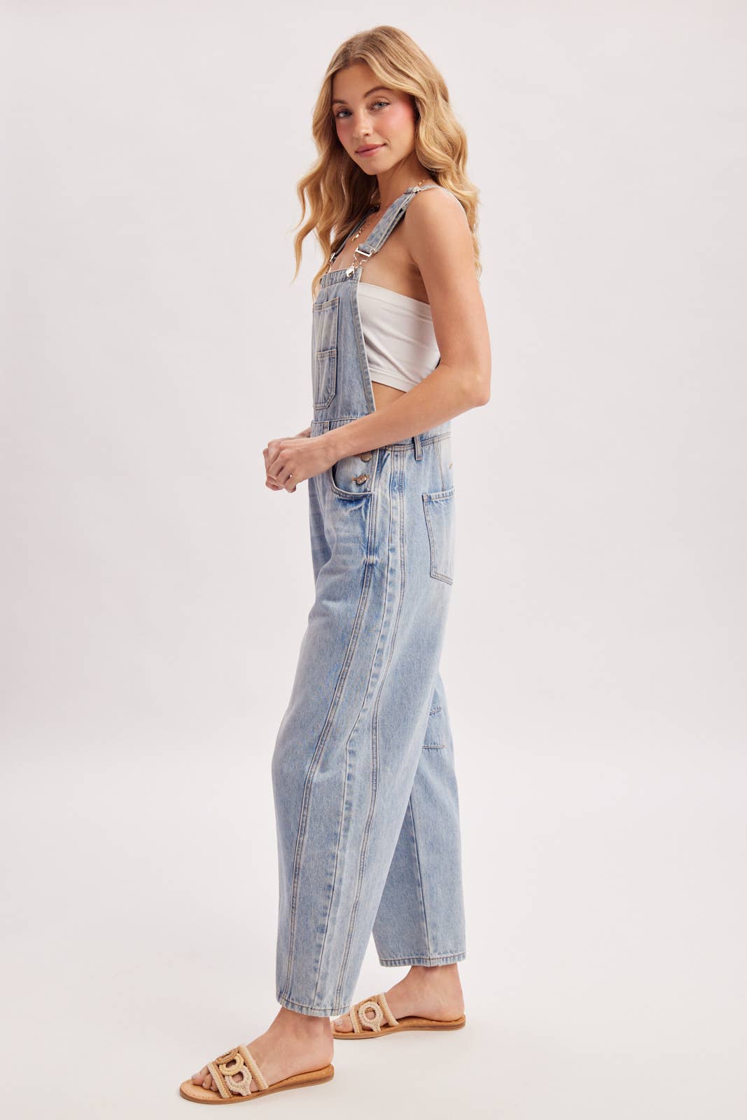Denim Barrel Overalls: Lt Wash