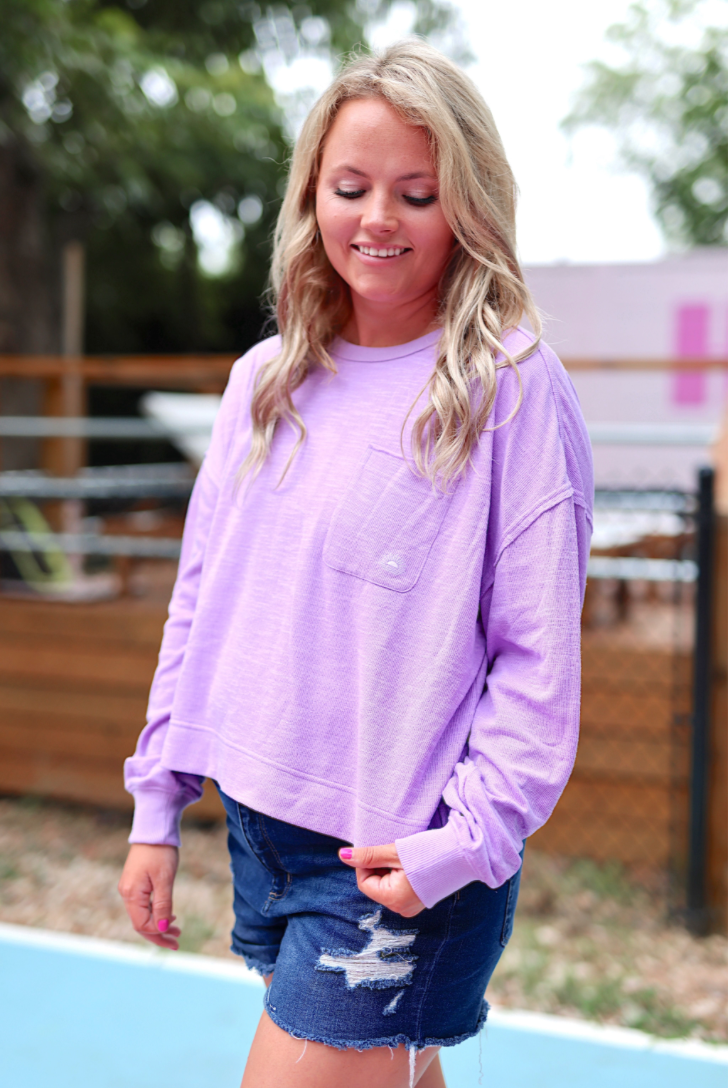 Long Weekend Knit Sweatshirt- (Lilac)