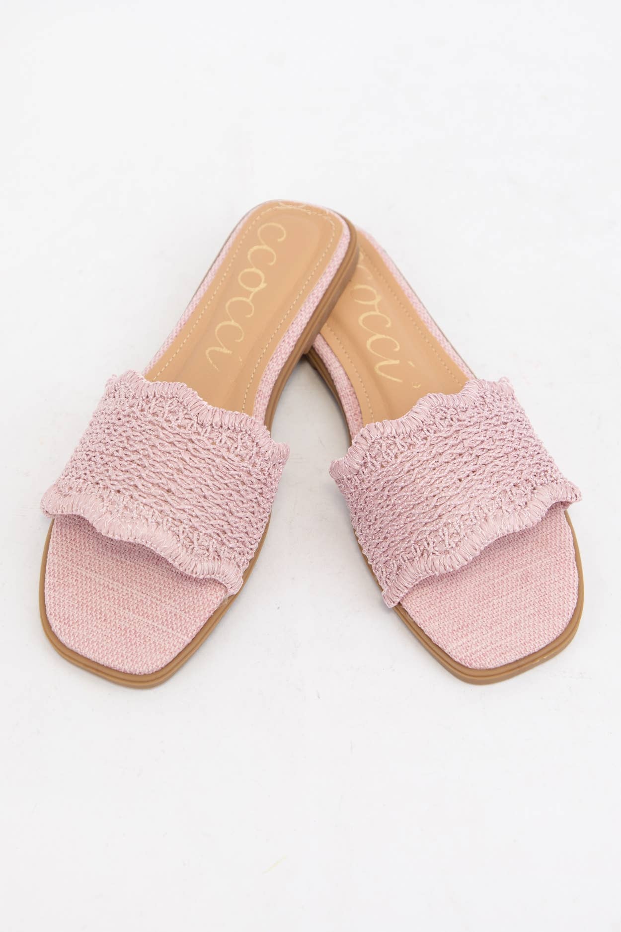 Giselle Womens Raffia Scallop Edge Slide Sandals: Blush