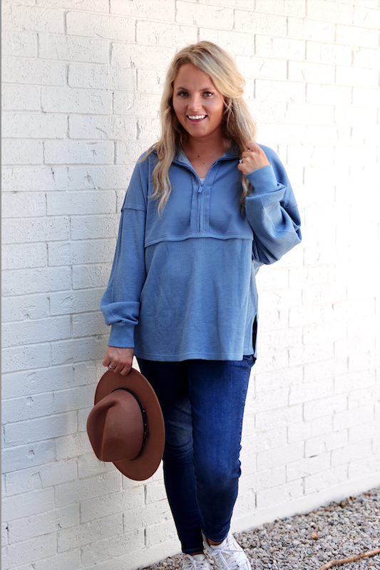 Ready or Not Waffle Quarter Zip - (Cobalt)