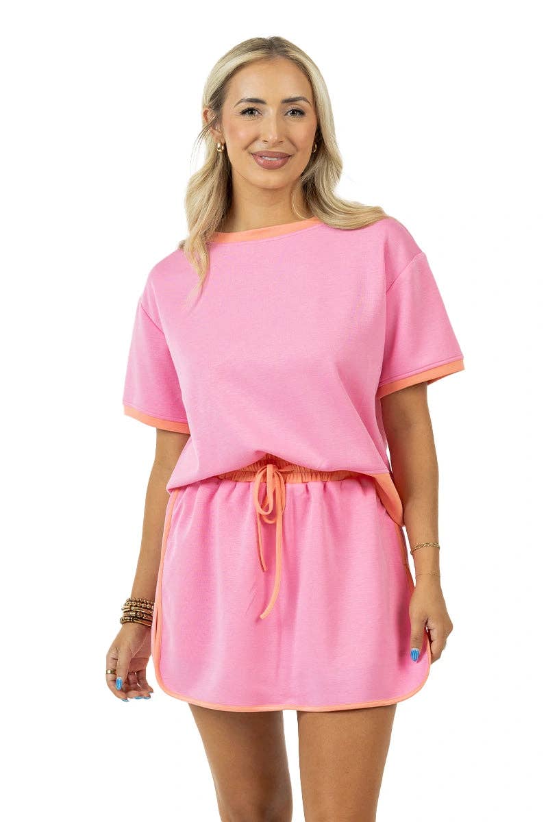 Scuba Pink and Orange Skirt and Top Set: Pink