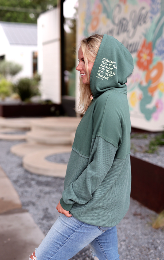 Hidden Message Waffle Hoodie - Perhaps This Moment (Olive)