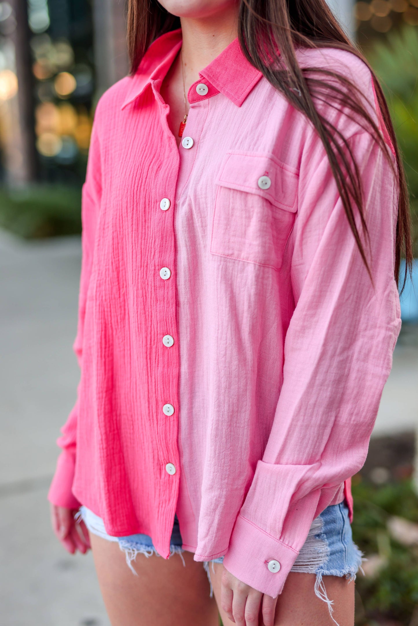 Everyday Gauze Top - Bright Coral Combo