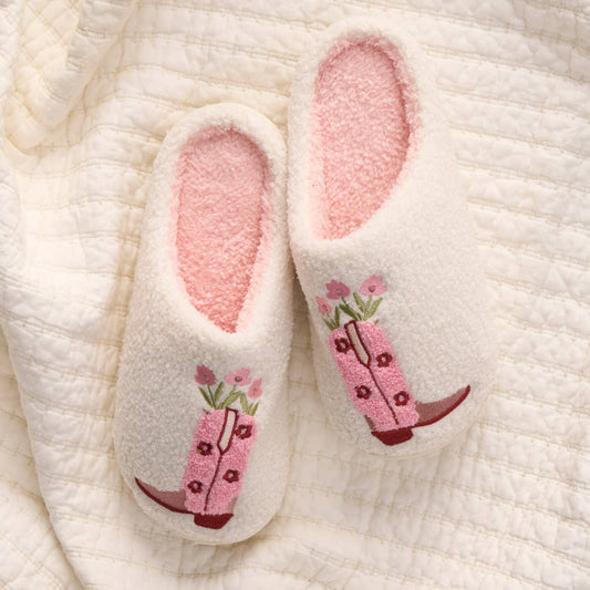 Fuzzy Slippers-Cowgirl Boots: M/L (Women's 8 - 10)