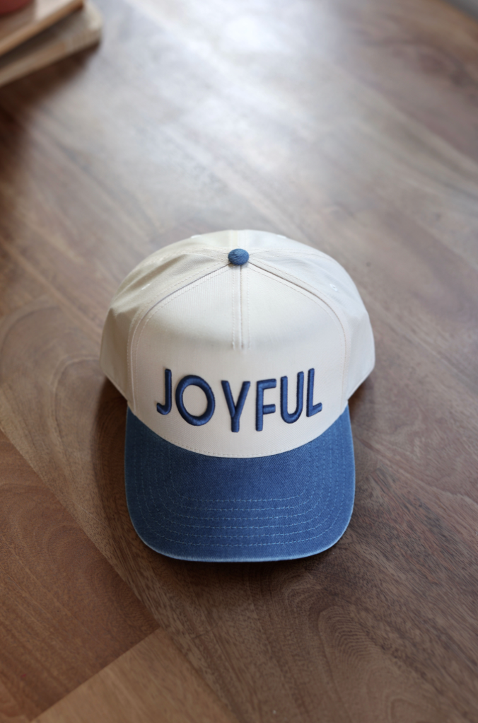 Joyful 3D Embroidery - Natural/Denim Trucker Hat