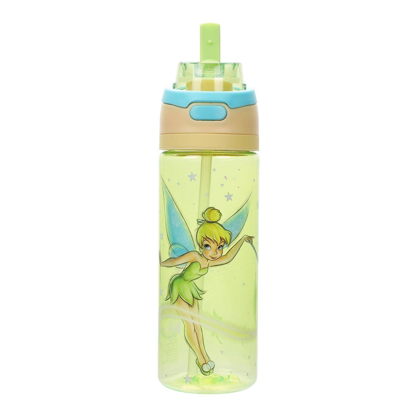 Tinker Bell Character Art Green 24 Oz Plastic Water Bottle With Dual Spout Lid