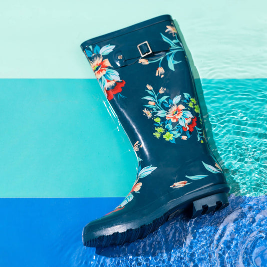 Norty Womens Mid Calf 13" Rain Boot || Blue Floral