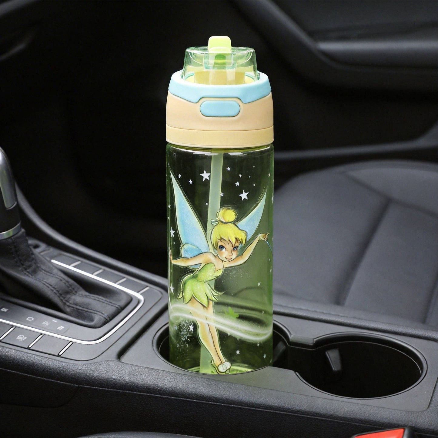 Tinker Bell Character Art Green 24 Oz Plastic Water Bottle With Dual Spout Lid