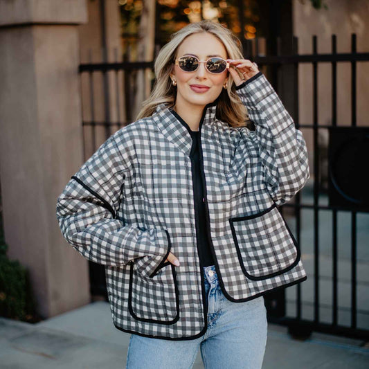 Hepburn Quilted Jacket: Black and White Checkered