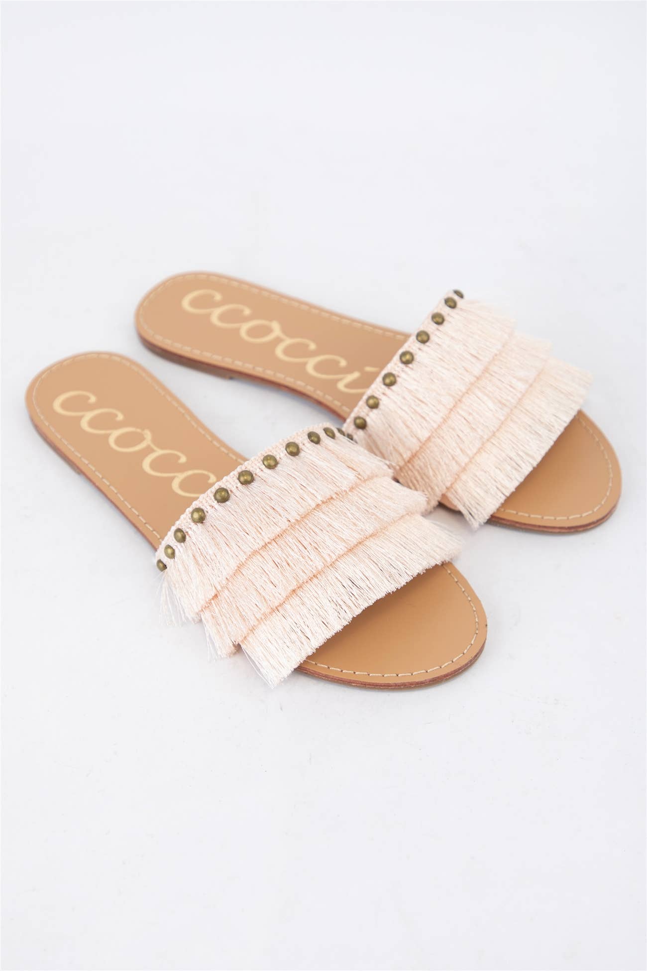 MARGARITA Fringe Tassel Slide Sandals Satin Upper Summer Fla: BLUSH / B12