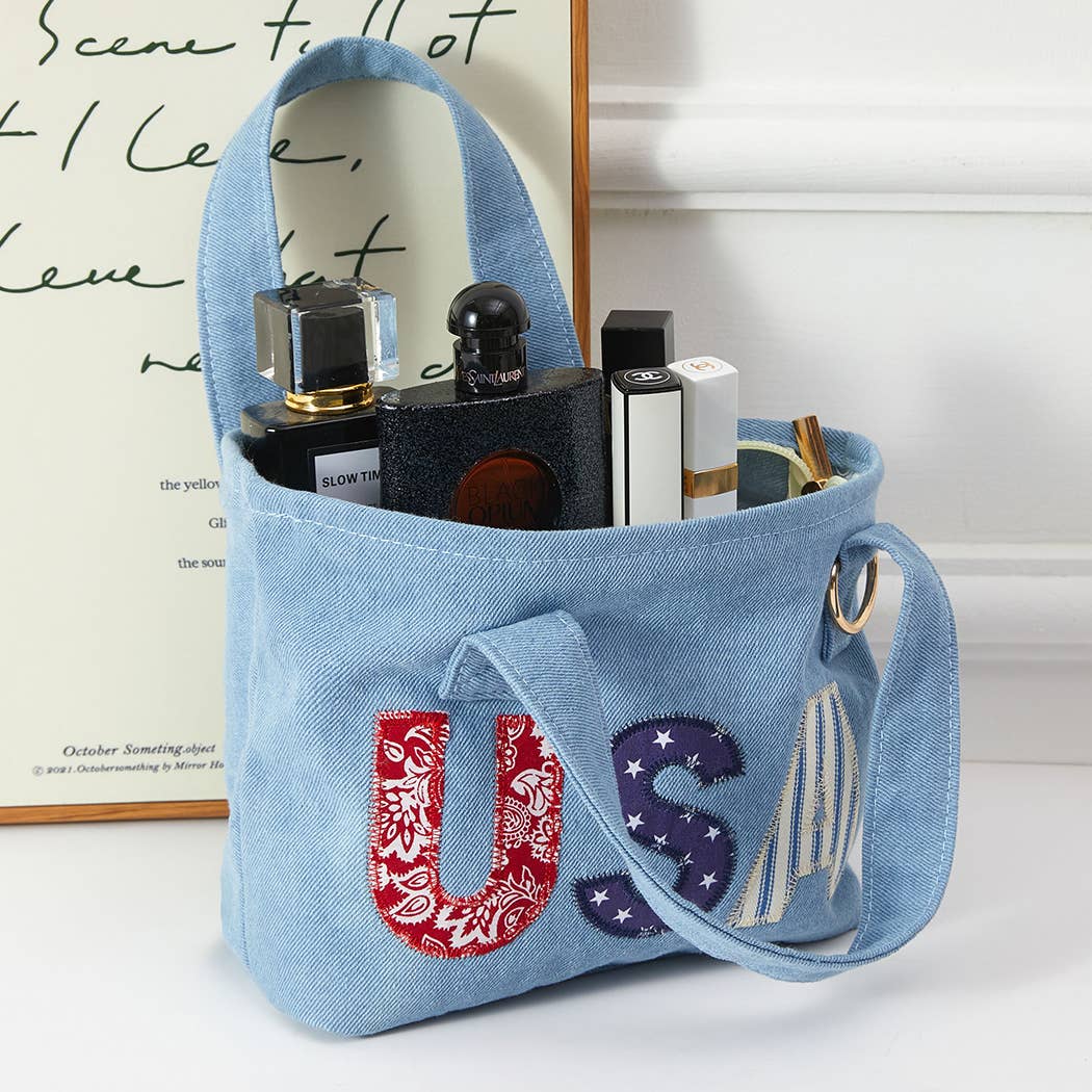 USA Fabric Letter Mini Tote With Key Ring Holder