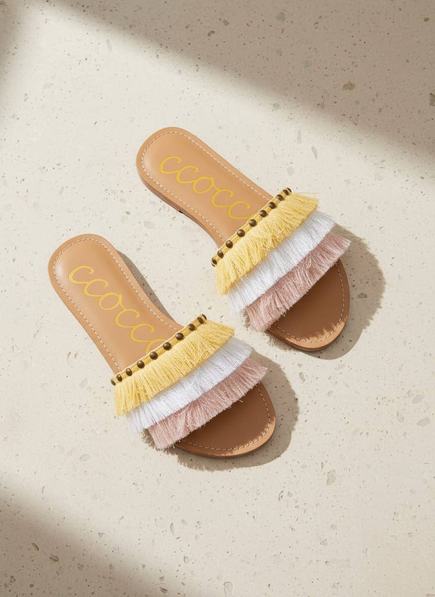 MARGARITA Fringe Tassel Slide Sandals Satin Upper Summer Fla: BLUSH / B12