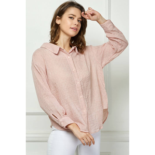 Basic Soft Cotton Blend Button Down: Pink