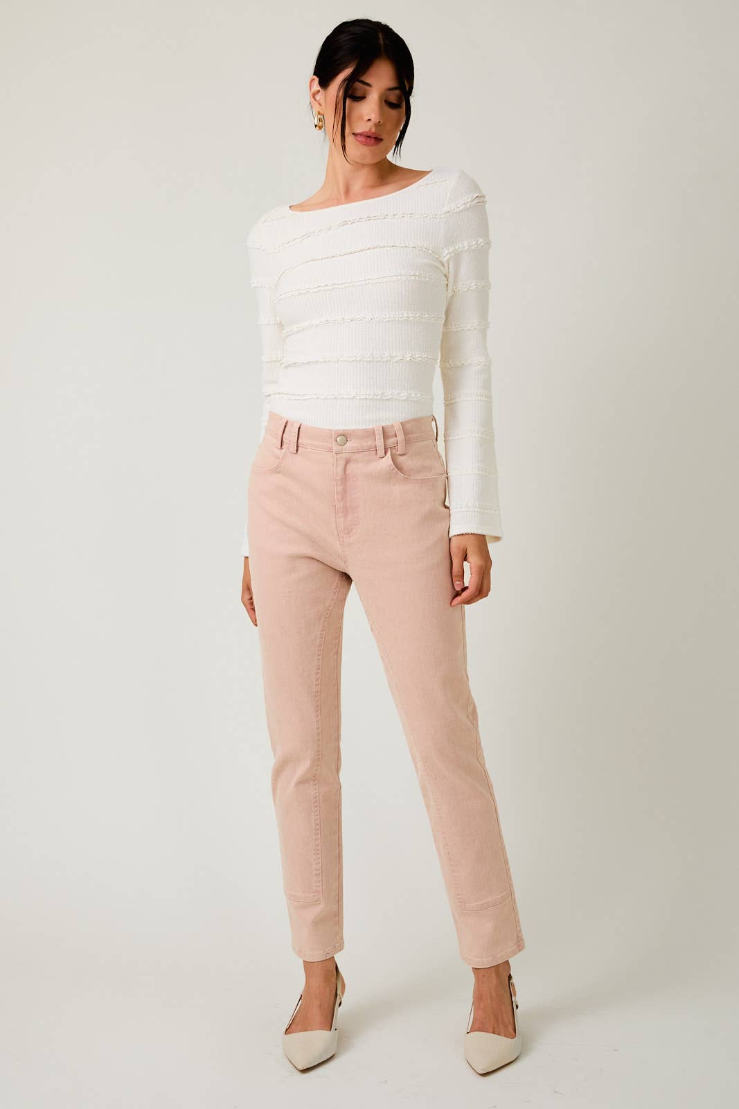 STRETCHY TWILL SLIM FIT WASHED PANTS: MAUVE