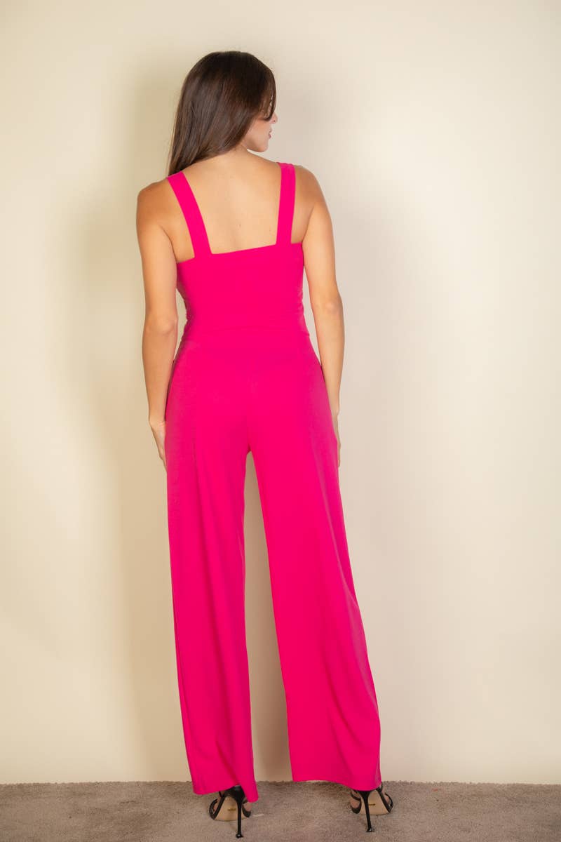 Notched Neck Cami Jumpsuit: Fuchsia