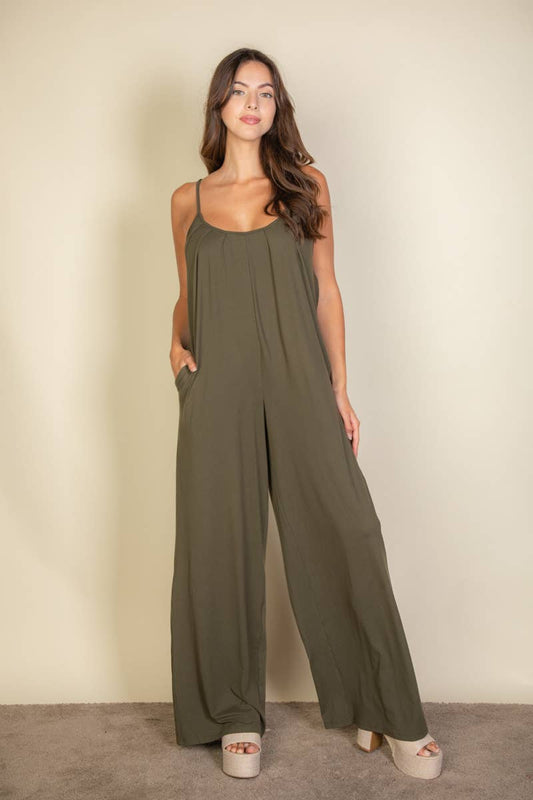 Spaghetti Strap Jumpsuit: Olive