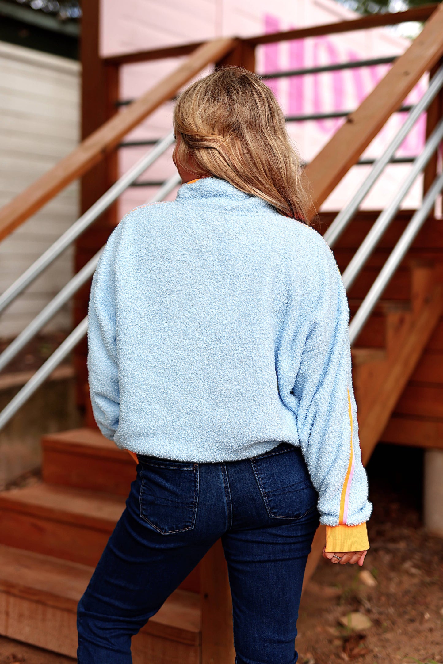 Around the Clock Teddy Quarter Zip Pullover- Seaside Blue