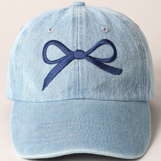 Trendy Bow Embroidered Denim Baseball Cap: LIGHT BLUE-NAVY / ONE SIZE