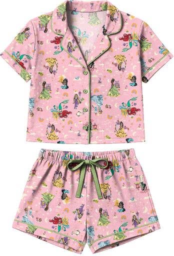 Disney Princesses Women’s Notch Collar Button-Down Shirt and Shorts Sleepwear Set