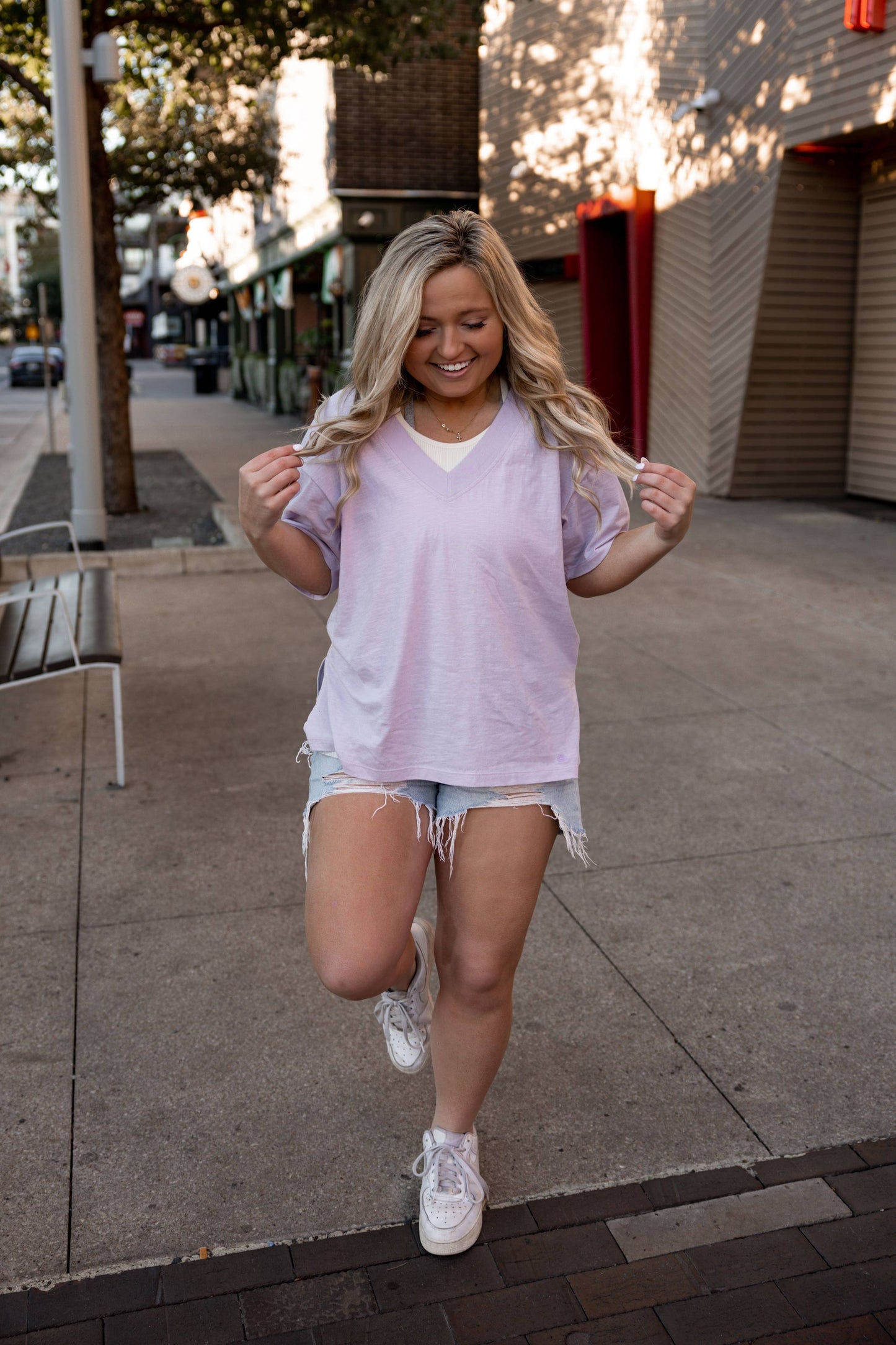 Boyfriend V Neck Short Sleeve- Lilac