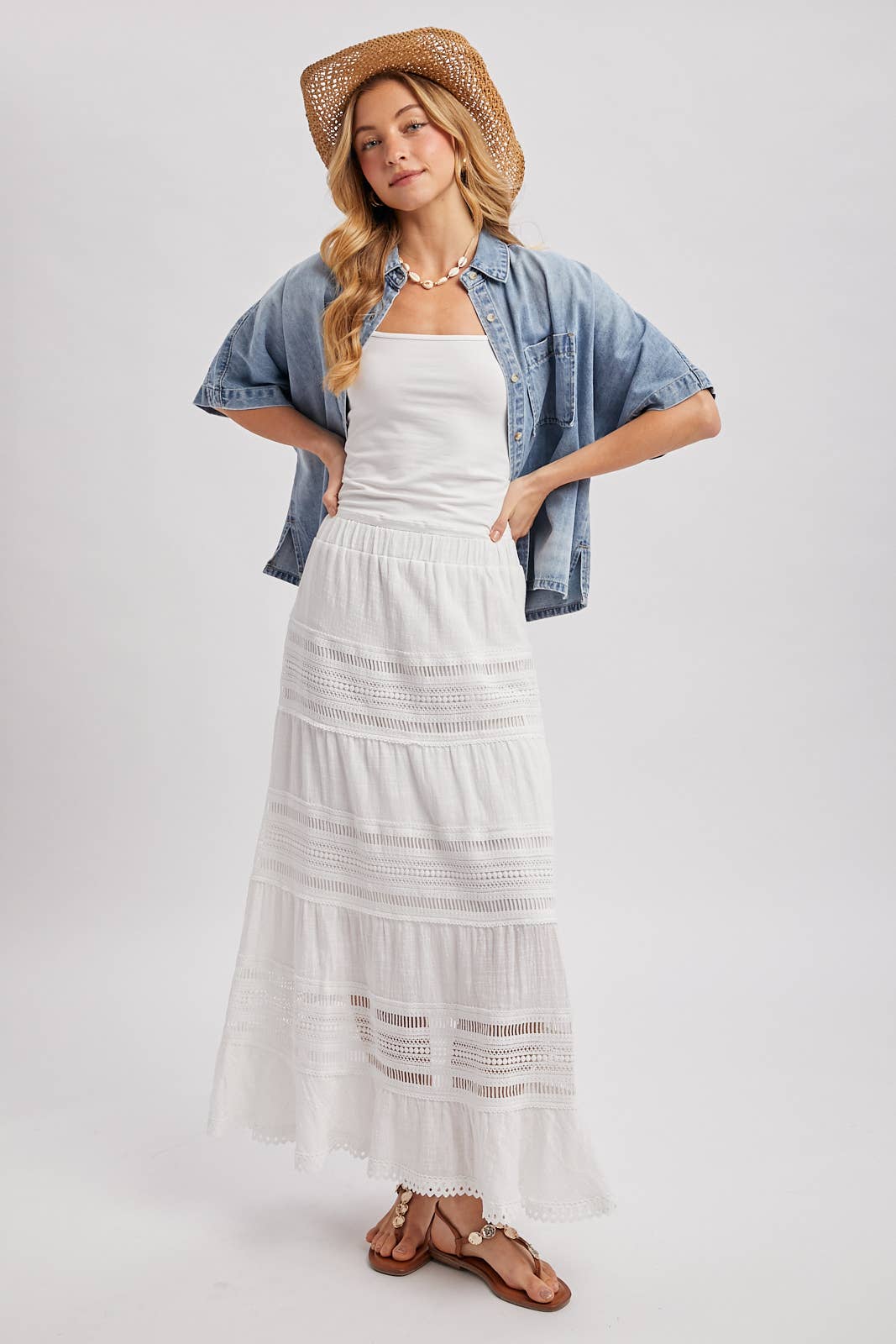 Denim Button Down Short Sleeve Boxy Shirt: Lt. Wash