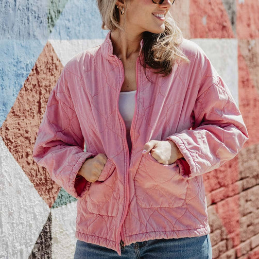 Pink Garment Washed QUILTED Jacket Women: Pink