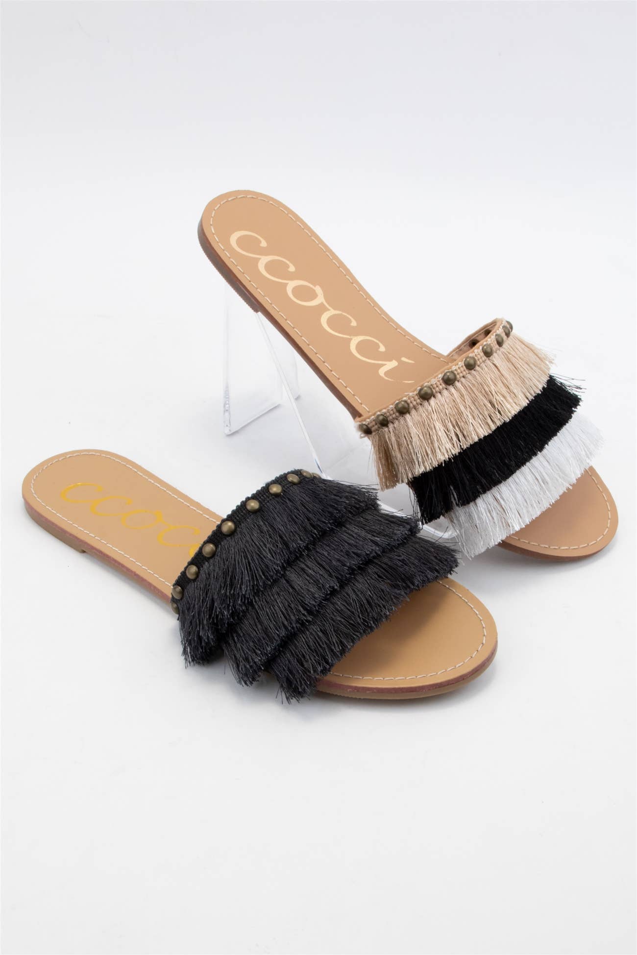 MARGARITA Fringe Tassel Slide Sandals Satin Upper Summer Fla: BLUSH / B12