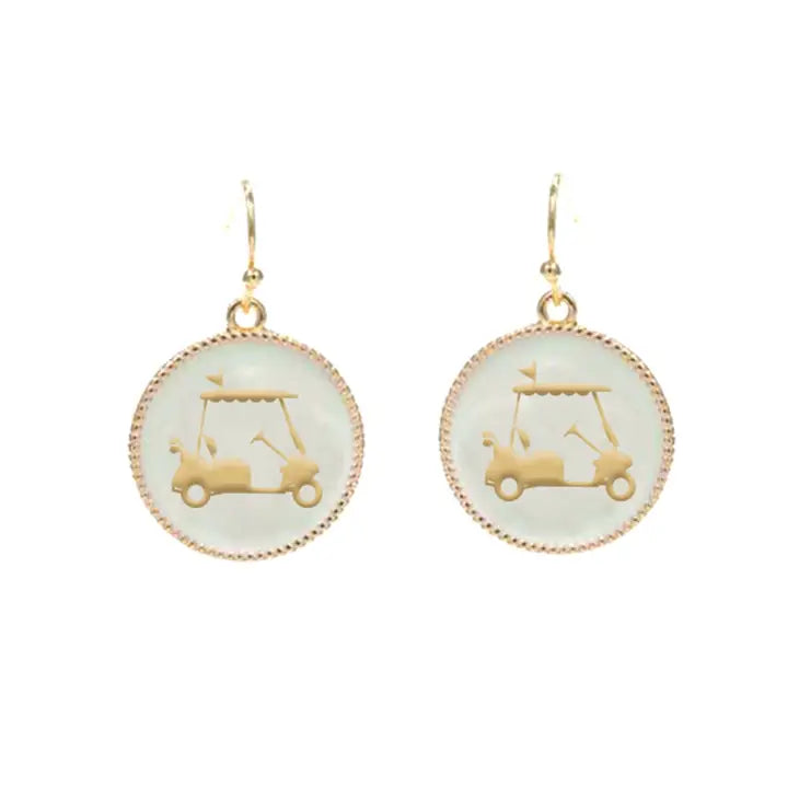 White Golf Cart Earrings