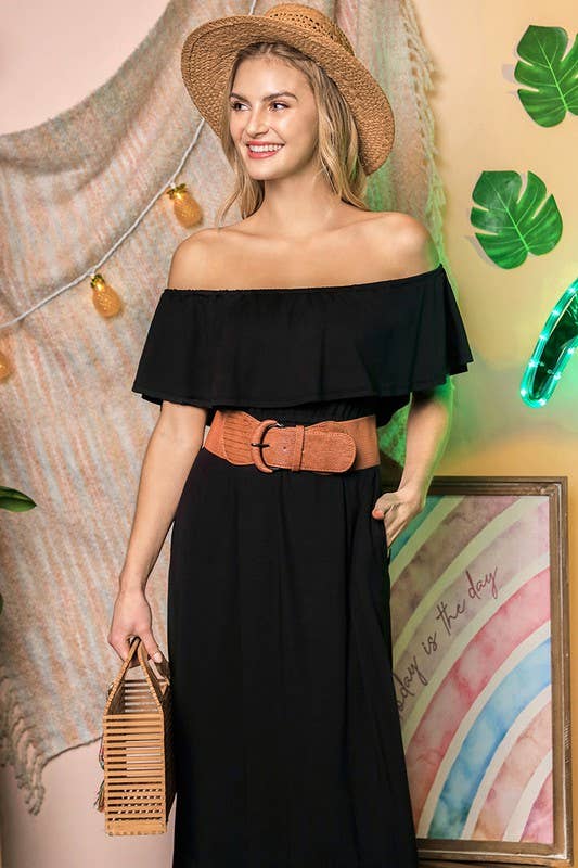 LAYERED OFF THE SHOULDER MAXI DRESS