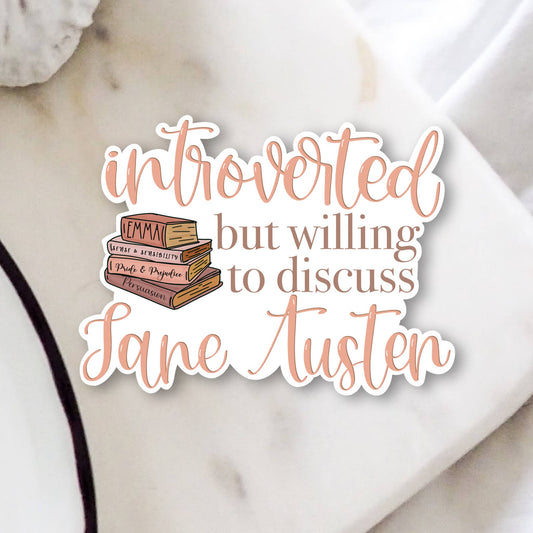 Introverted Jane Austen Book Lover Vinyl Sticker